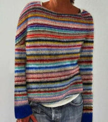 Hannah | Damen Strickpullover mit Buntem Muster für den Alltag Rundhalsausschnitt – Regenbogen