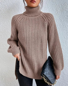 Damen Rollkragenpullover mit lockerer Passform – Khaki