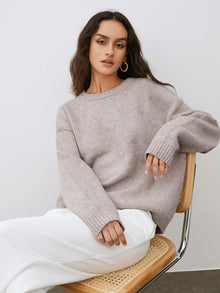 Damen Strickpullover mit Rundhalsausschnitt – Grau