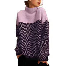 Damen Strickpullover mit Stehkragen und Zickzackmuster – Lila