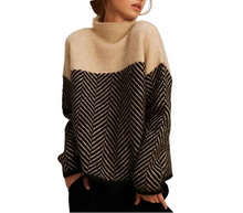 Damen Strickpullover mit Stehkragen und Zickzackmuster – Beige