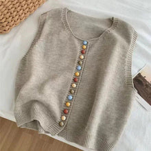 Mia | Damen Strickweste Ärmellos Bunten Knöpfen Rundhals – Aprikose