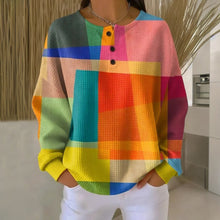 Emilia | Damen Sweater Buntes Colorblock Waffle-Knit Sweatshirt mit Knöpfen – Mehrfarbig