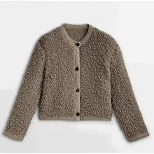 Damen Teddy Strickjacke lässiger Stil mit Knöpfen – Beige