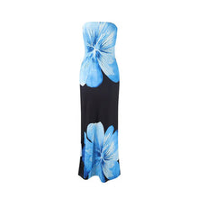 Damen Trägerloses Säulenkleid mit Großen Blumenmotiven – Schwarz/Blau