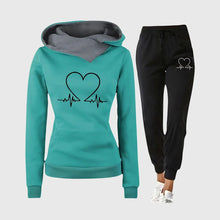 Damen Jogginganzug mit Herzmotiv und Kapuzenpullover – Grün