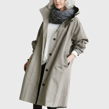 Frieda | Damen Trench Coat mit Kapuze wasserdicht Relaxed-Fit lang – Grau