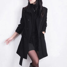 Damen Trenchcoat mit Taillengürtel und Knopfverschluss – Schwarz