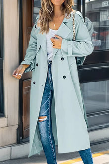 Damen Trenchcoat mit Zweireihigem Design und Gürtel – Hellgrün