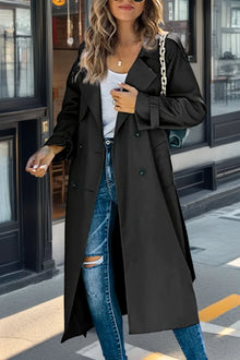 Damen Trenchcoat mit Zweireihigem Design und Gürtel – Schwarz