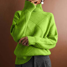 Lena | Damen Turtleneck Sweater Oversized Strickpullover mit Rautenmuster – Grün