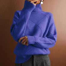 Lena | Damen Turtleneck Sweater Oversized Strickpullover mit Rautenmuster – Blau