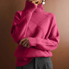 Lena | Damen Turtleneck Sweater Oversized Strickpullover mit Rautenmuster – Pink