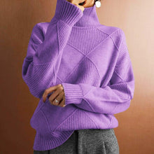 Lena | Damen Turtleneck Sweater Oversized Strickpullover mit Rautenmuster – Helllila