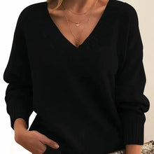 Frieda | Damen V-Ausschnitt Kaschmir-Blend Langarm Sweater – Schwarz