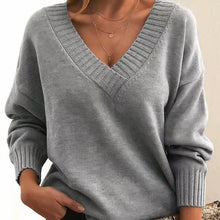 Frieda | Damen V-Ausschnitt Kaschmir-Blend Langarm Sweater – Grau