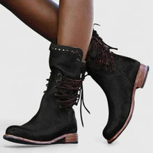 Marlene | Damen Vintage Schnür-Kniehohe Stiefel mit Nietendetails – Schwarz