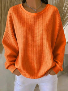 Amelie | Damen Waffelstrick Oversized Rundhals Langarm Pullover – Orange