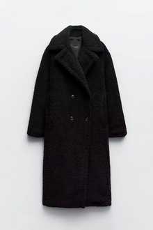 Langer Teddy Mantel Damen – Schwarz