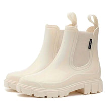 Leonie | Damen Wasserdichte Slip-On Chelsea Stiefel mit Blockabsatz – Beige