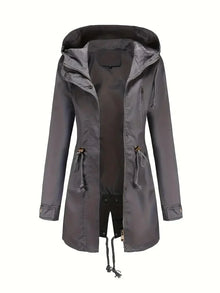 Damen Wasserdichter Trenchcoat mit Kapuze und Taschen – Grau