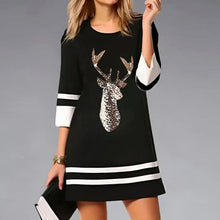 Amelie | Damen Weihnachtskleid mit Rentierdruck Pailletten A-Linie Minikleid – Schwarz 5