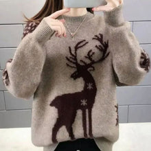 Marlene | Damen Weihnachtspullover mit Rentiermotiv Oversized Strickpullover – Braun