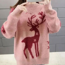 Marlene | Damen Weihnachtspullover mit Rentiermotiv Oversized Strickpullover – Rosa
