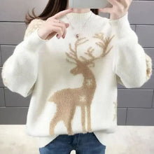 Marlene | Damen Weihnachtspullover mit Rentiermotiv Oversized Strickpullover – Weiß