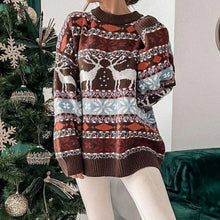 Johanna | Damen Weihnachtspullover mit Rentiermuster lockere Passform festlicher Strickpullover – Braun