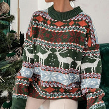Johanna | Damen Weihnachtspullover mit Rentiermuster lockere Passform festlicher Strickpullover – Grün