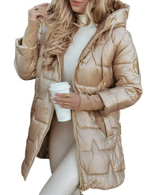 Gesteppte Damen Winterjacke mit Kapuze – Beige