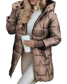 Gesteppte Damen Winterjacke mit Kapuze – Dunkelbraun