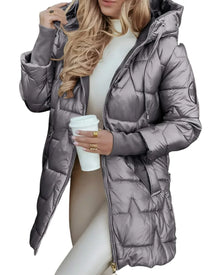 Gesteppte Damen Winterjacke mit Kapuze – Grau