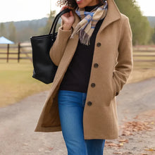 Damen Wintermantel mit Knopfverschluss und Kragen – Khaki