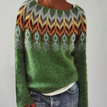 Katharina | Damen Winterpullover nordischem Muster Rundhals Weihnachtsstrickpullover – Grün