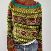 Katharina | Damen Winterpullover nordischem Muster Rundhals Weihnachtsstrickpullover – Hellgrün