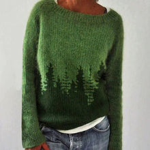 Katharina | Damen Winterpullover nordischem Muster Rundhals Weihnachtsstrickpullover – Dunkelgrün