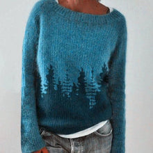 Katharina | Damen Winterpullover nordischem Muster Rundhals Weihnachtsstrickpullover – Blau