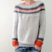 Katharina | Damen Winterpullover nordischem Muster Rundhals Weihnachtsstrickpullover – Hellgrau