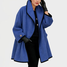 Frieda | Damen Women Coat Eleganter Oversized Mantel mit Kontrastkanten – Blau
