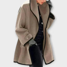 Frieda | Damen Women Coat Eleganter Oversized Mantel mit Kontrastkanten – Khaki