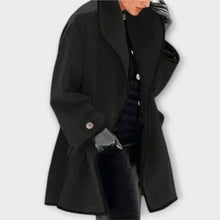 Frieda | Damen Women Coat Eleganter Oversized Mantel mit Kontrastkanten – Schwarz