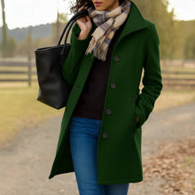 Elfriede | Damen Women Coat Klassischer Mid-Length Knopfmantel – Dunkelgrün