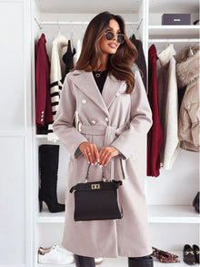 Damen zweireihiger Trenchcoat mit Bindegürtel – Aprikose