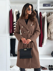 Damen zweireihiger Trenchcoat mit Bindegürtel – Braun