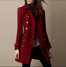 Damen Zweireihiger Trenchcoat mit Knopfdetails – Rot