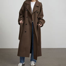 Damen zweireihiger Trenchcoat mit Gürtel – Dunkelbraun