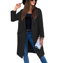 Damen eleganter zweireihiger Trenchcoat – Schwarz