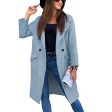 Damen eleganter zweireihiger Trenchcoat – Hellblau